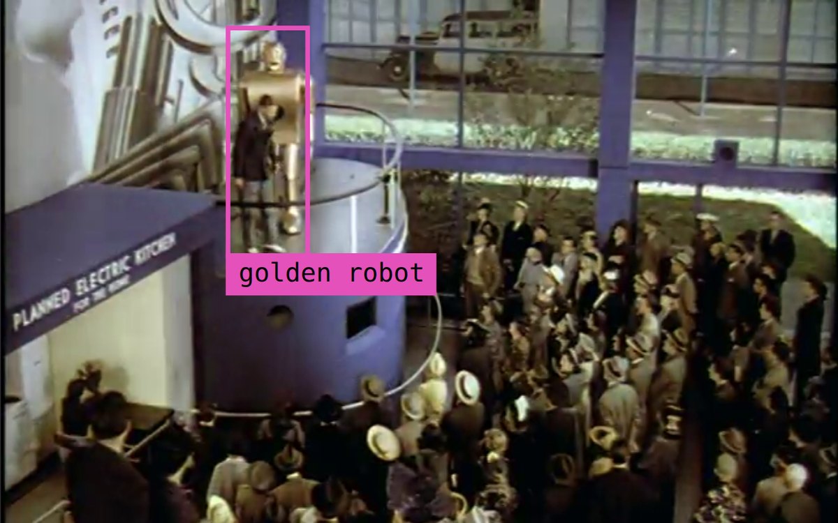 A 1939 World's Fair frame with Jev's box from the run around the golden robot.