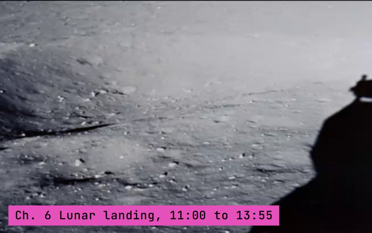 The lunar surface just after touchdown, inside the run's chapter 6, Lunar landing, 11:00 to 13:55.
